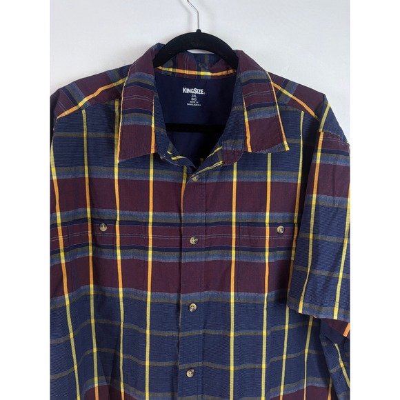 KingSize Mens 3XL Big Plaid Short Sleeve Button Down Shirt Lot of 3 Multicolor - Picture 8 of 16